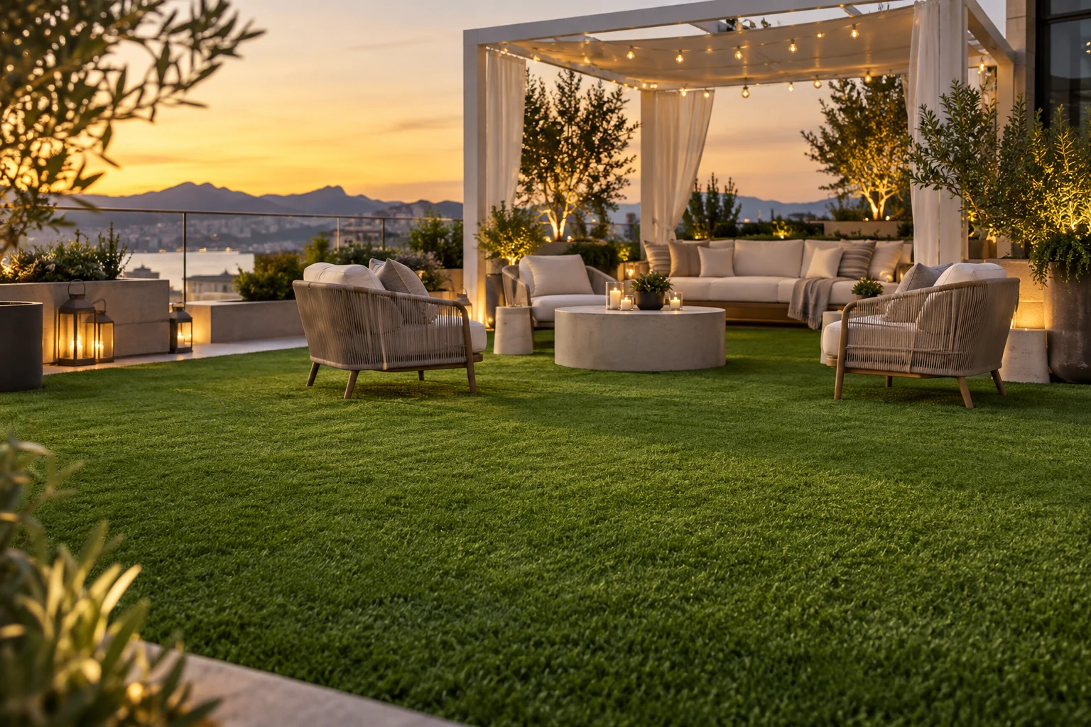 Inspiration for a temporary event lounge on artificial turf