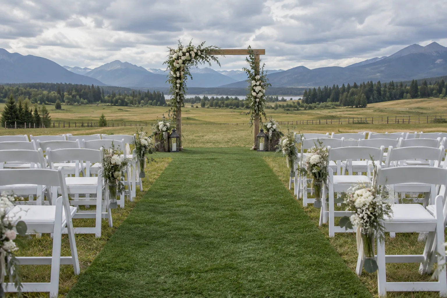 Wedding ceremony with a temporary turf aisle